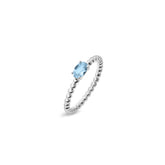 Soft Silver Ring, White Rhodium, Natural Blue Topaz  + Give Love Gift